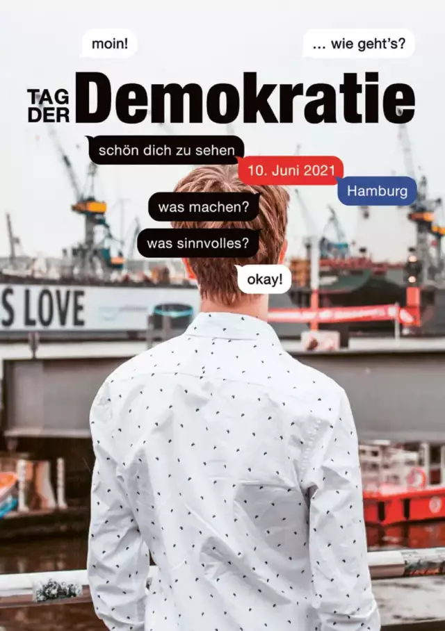 Design für Events, Veranstaltung politische Bildung, Entwurf 2, Foto von Hamburg
