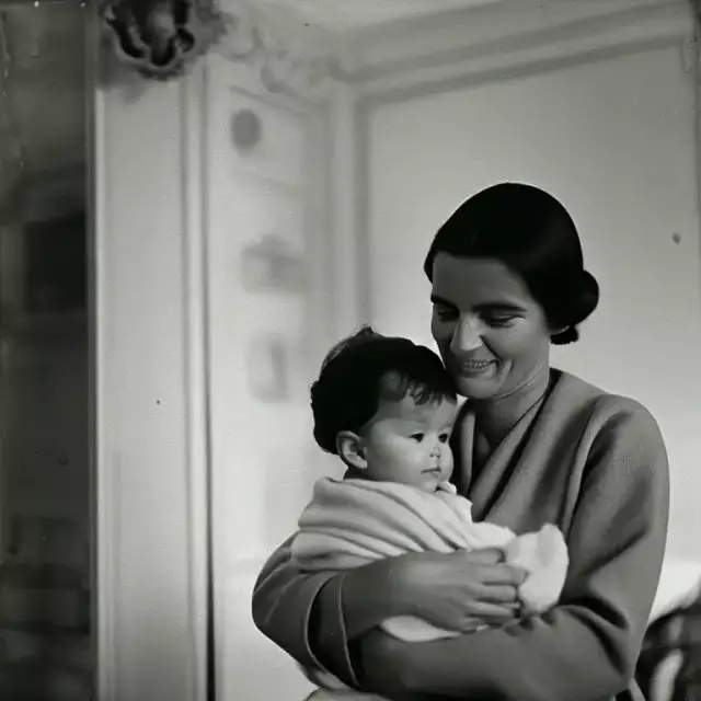 französische junge Mutter mit Kind, KI generiert, 11.2022