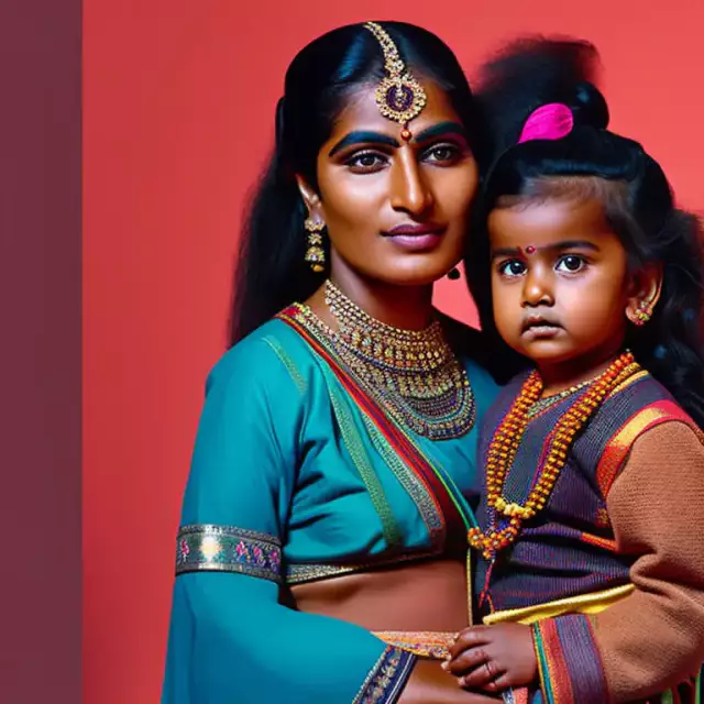indische junge Mutter mit Kind, KI generiert, 11.2022